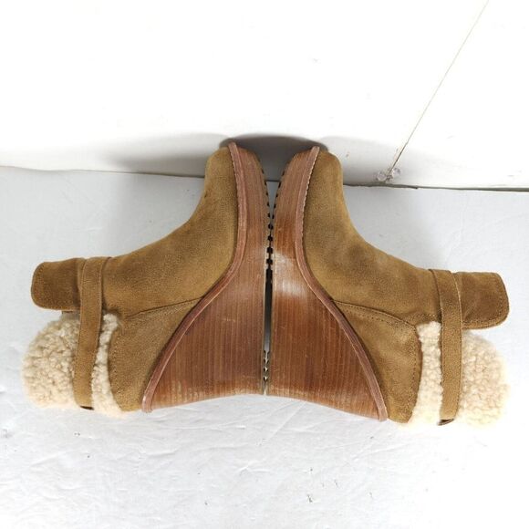 UGG Women's Anais US9 Chestnut Suede Sheepskin Wedge Shearling Boots Booties - Picture 11 of 14